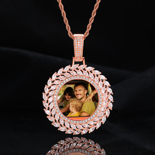 Rose Gold Picture Pendant - Iced Wheat Wreath