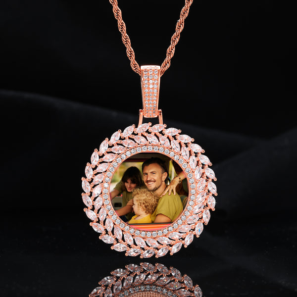 Rose Gold Picture Pendant - Iced Wheat Wreath