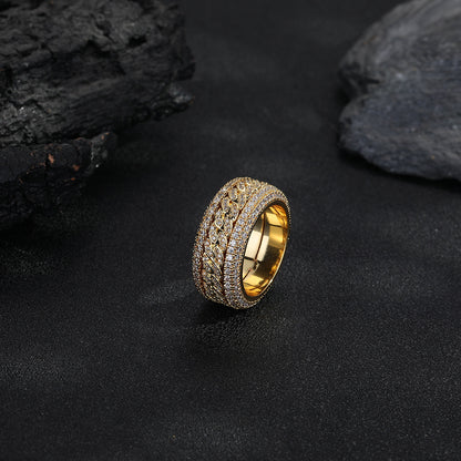 Gold Cuban Link Ring - Rotating Center Links