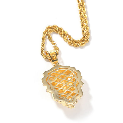 Gold Lion Pendant - Iced Mane Sculpted Face