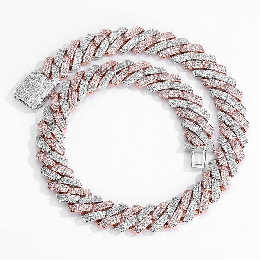 20MM Rose/White Gold Iced Out Cuban Link Chain - 3-Row VVS