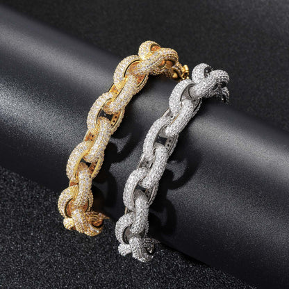 13MM Gold Link Bracelet - Iced Rounded Cable Links