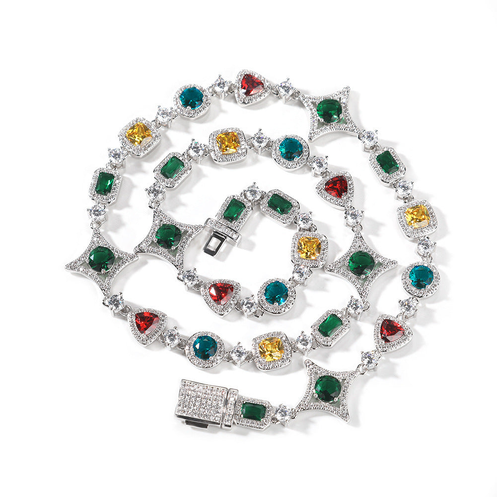 10MM White Gold Cross Link Chain - Iced Silver Gemstone Design