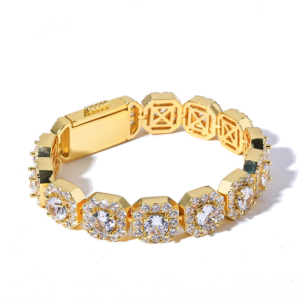 12MM Gold Link Bracelet - Iced Cushion Halo Links
