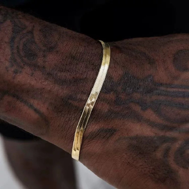 6MM Gold Herringbone Bracelet - Flat Chevron Links