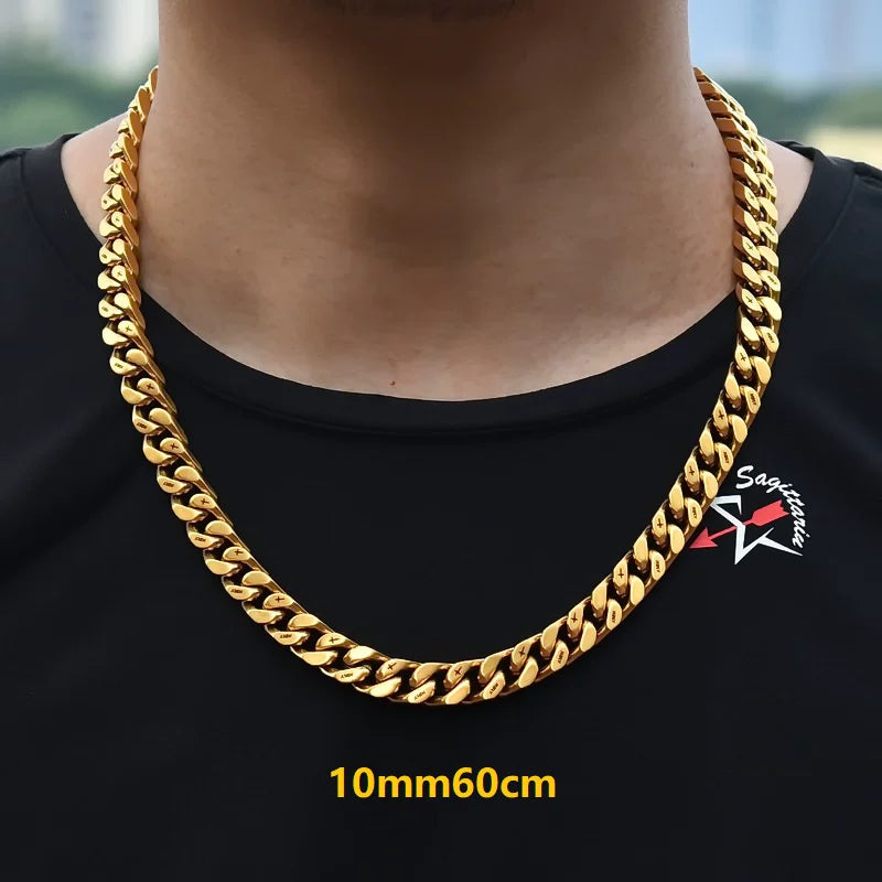 10MM Gold Miami Cuban Link Chain - Holy & Cross Engraved Links