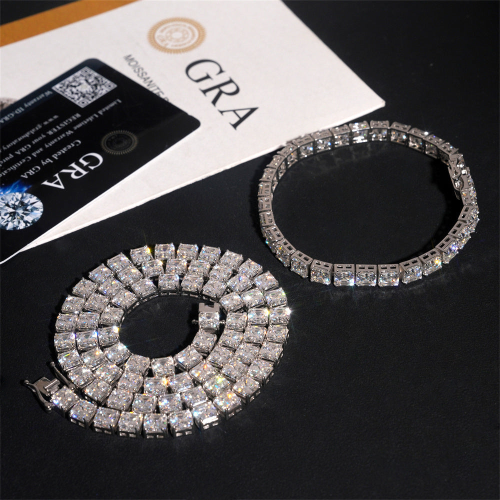 5MM Moissanite Tennis Chain - 0.8CT Asscher VVS Silver