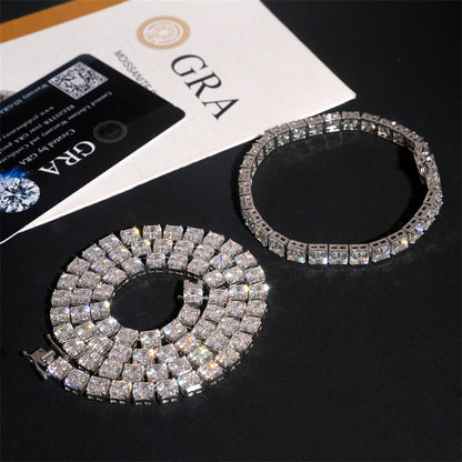 5MM Moissanite Tennis Chain - 0.8CT Asscher VVS Silver