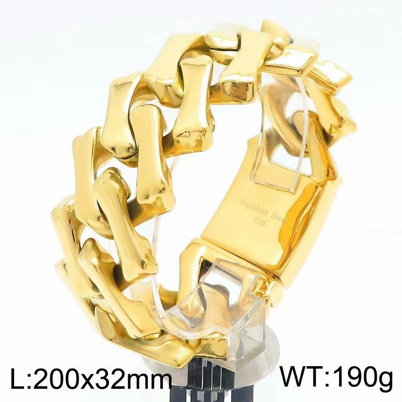 32MM Iced Out Mega Cuban Bracelet – 18K Gold Finish - Ice Grind