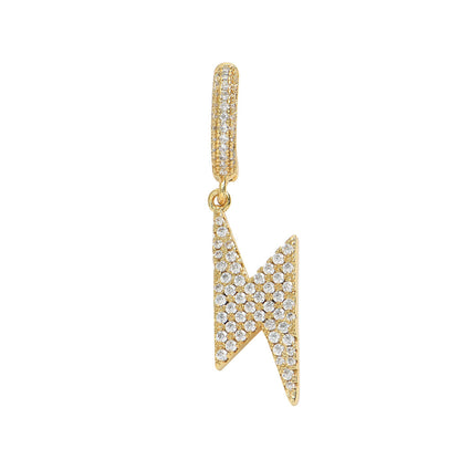 Gold Hoop Earrings - Iced Lightning Bolt Drops