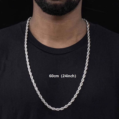 3MM White Gold Rope Chain - Clean Silver Twist