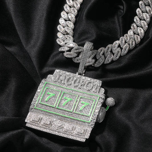 White Gold Pendant - All In 777 Glow Slot Machine