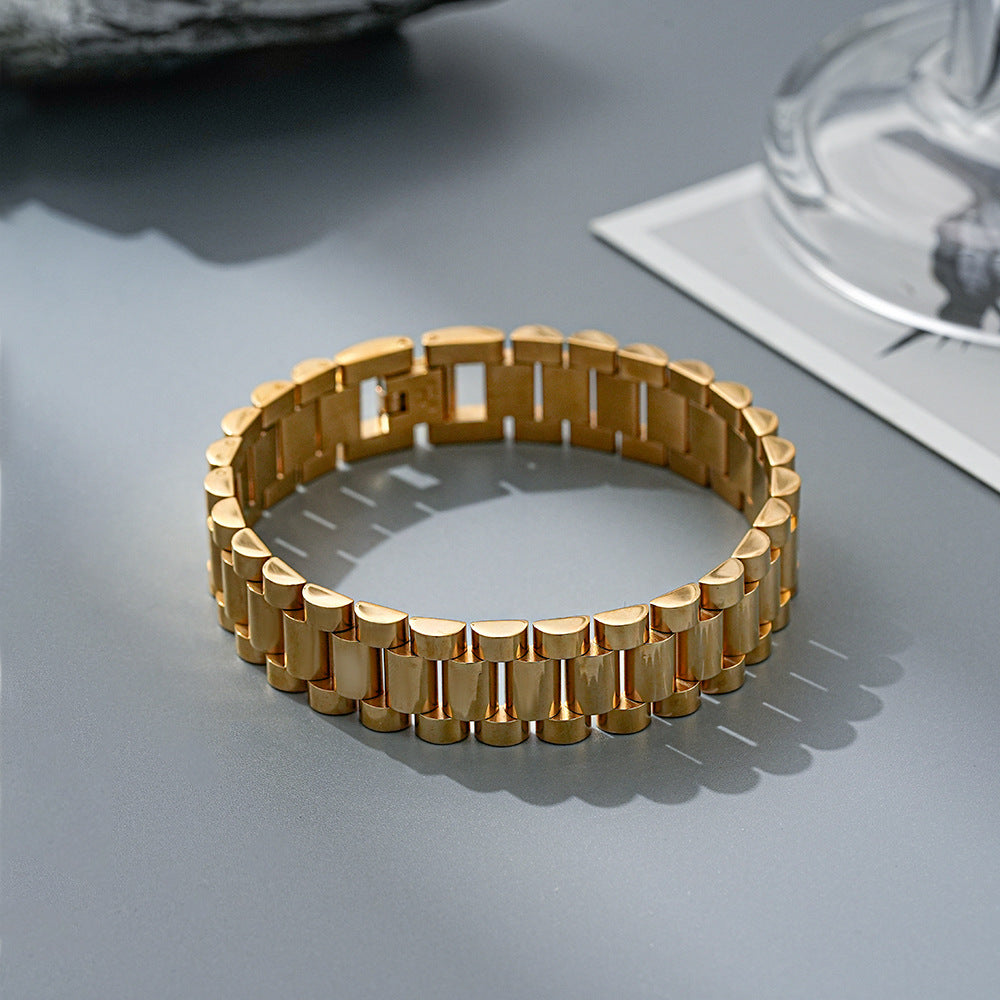 15MM Gold Watch Link Bracelet - Bold Barrel Links
