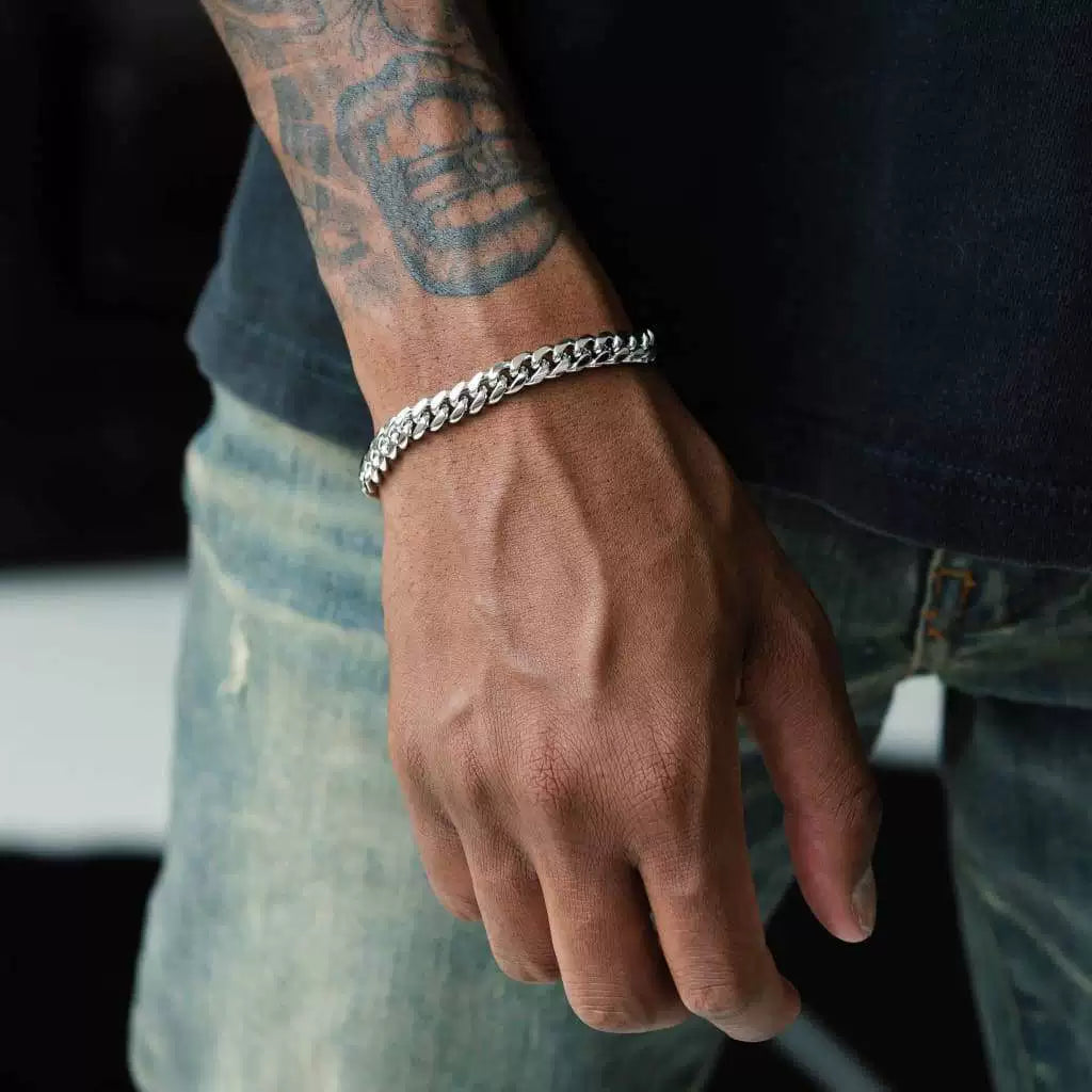 8MM White Gold Cuban Link Bracelet - Sleek Polished Links