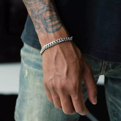8MM White Gold Cuban Link Bracelet - Sleek Polished Links