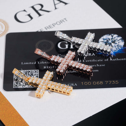 Moissanite Cross Pendant - Gold S925 VVS Round Stone