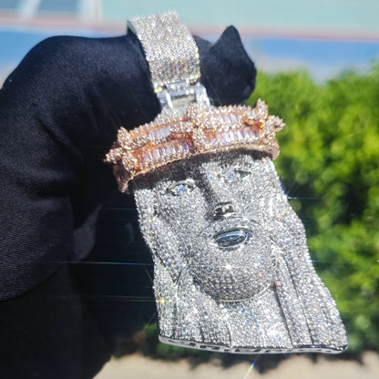 Rose Gold Jesus Pendant - Iced Crown Face Pendant