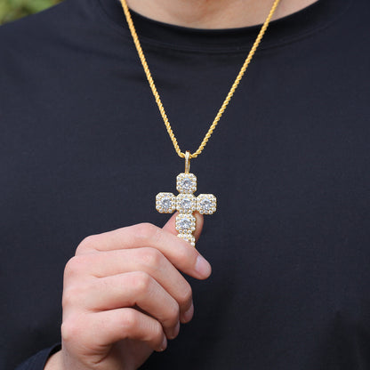 Gold Cross Pendant - Five Stone Halo Cross