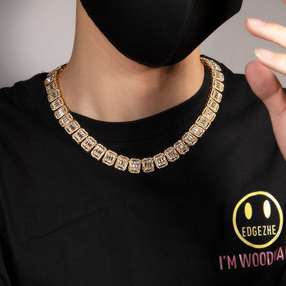 13MM Gold Tennis Chain - Men's Chain with Baguettes