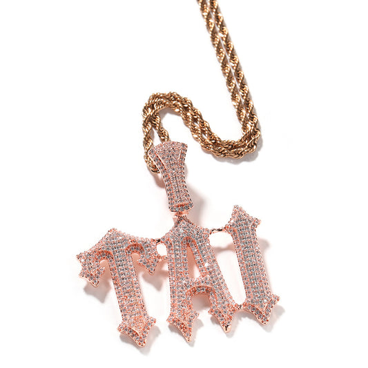 Rose Gold Custom Name Pendants - Iced Out Gothic Name Design
