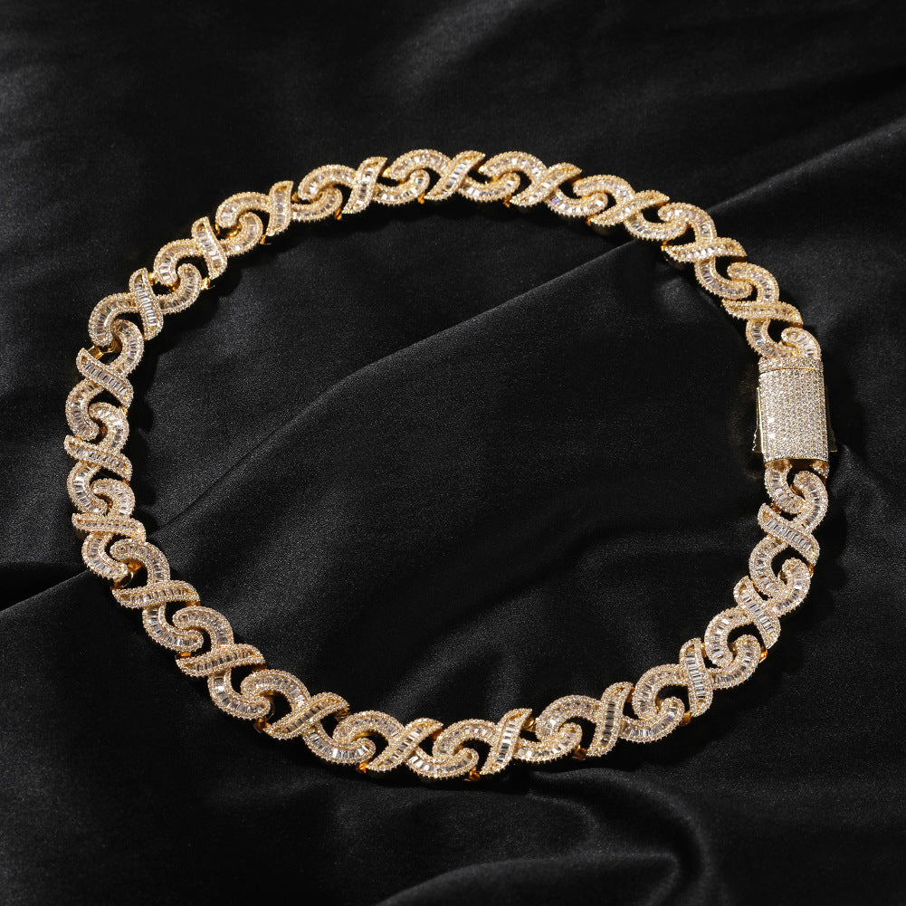 15MM gold Cuban link chain displayed in a circular loop with its box clasp visible
