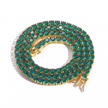 4MM Gold Tennis Chain - Green Emerald Stones