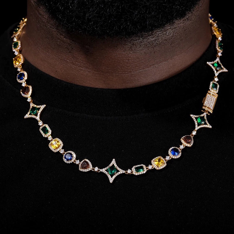 10MM gold cross link chain worn around the neck