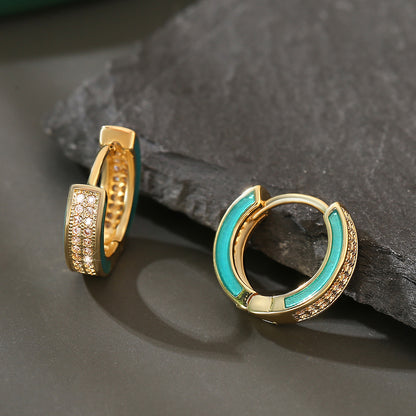 Gold Hoop Earrings - Luminous Aqua Enamel