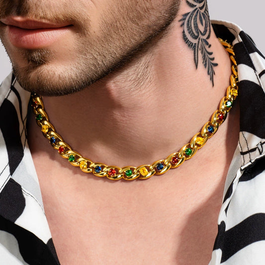 Iced Out Colorful Cuban Link Chain