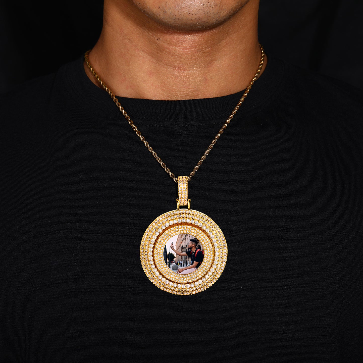 Gold Picture Pendant - Heavyweight Rotating Photo Disc