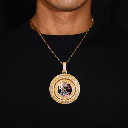Gold Picture Pendant - Heavyweight Rotating Photo Disc