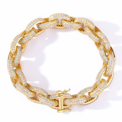 13MM Gold Link Bracelet - Iced Rounded Cable Links