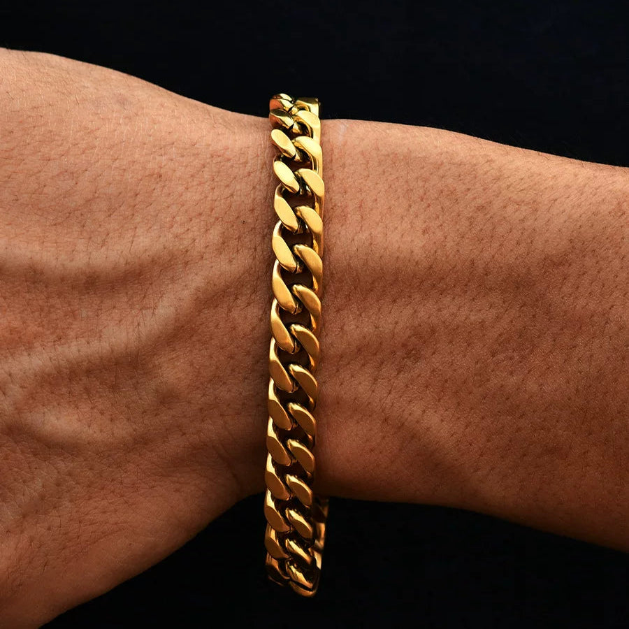 10MM Gold Cuban Link Bracelet - Smooth Matte Links