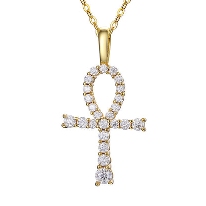 Gold Moissanite Pendant - S925 Iced Ankh Cross