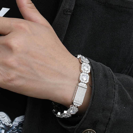 10MM White Gold Link Bracelet - Iced Cushion Halo Links