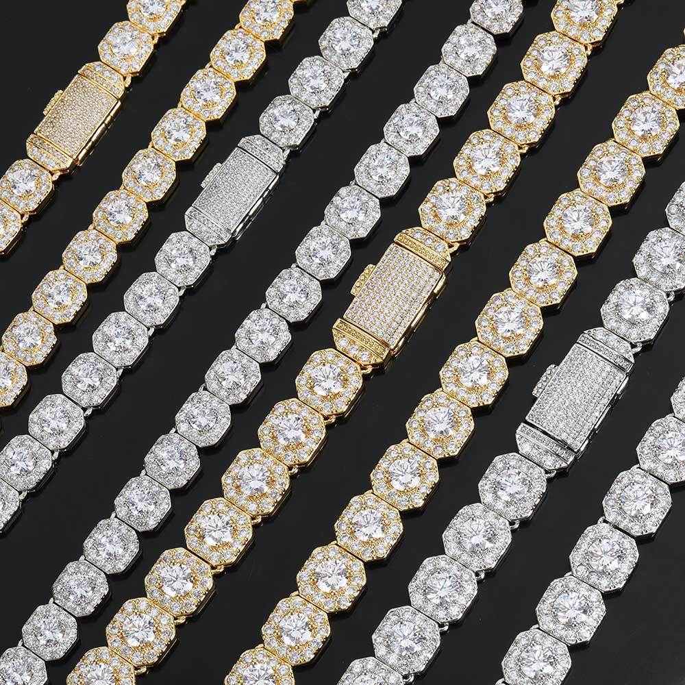 10MM Gold Tennis Chain - Iced Cushion Cluster Links