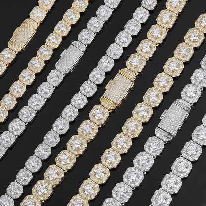 10MM Gold Tennis Chain - Iced Cushion Cluster Links