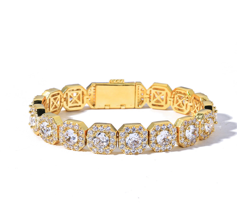 10MM Gold Link Bracelet - Iced Cushion Halo Links