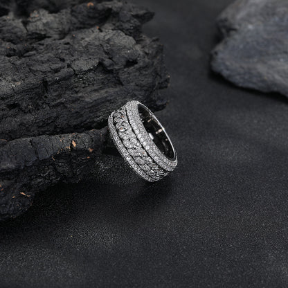 White Gold Cuban Link Ring - Rotating Center Links