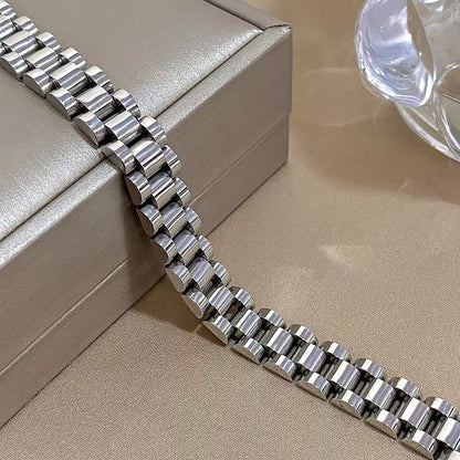 15MM White Gold Watch Link Bracelet - Bold Barrel Links