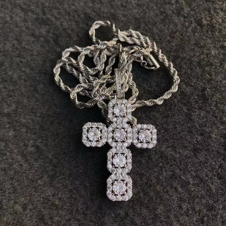 Large Diamond Cross Pendant - Ice Grind