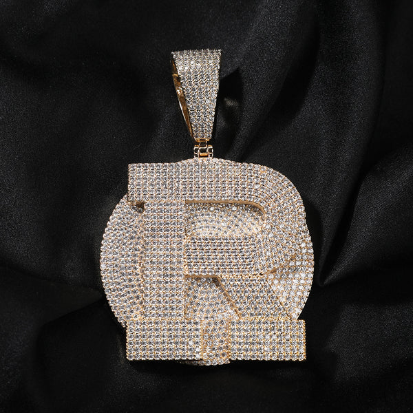 Gold Custom Initial Pendant - Iced Out 3D Initial Medallion