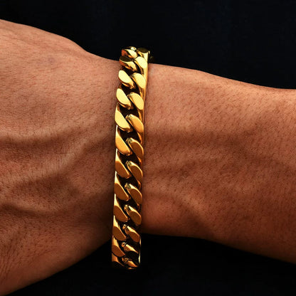 12MM Gold Cuban Link Bracelet - Smooth Matte Links