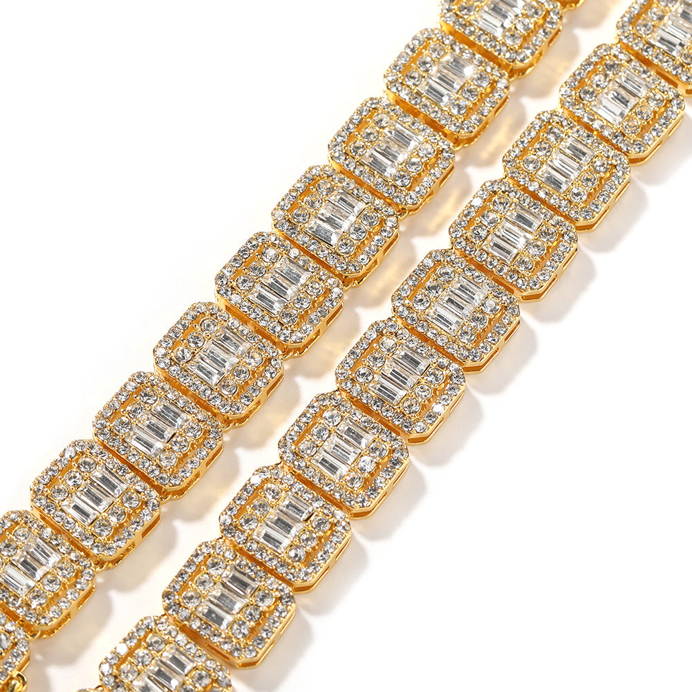13MM Gold Tennis Chain - Men's Chain with Baguettes