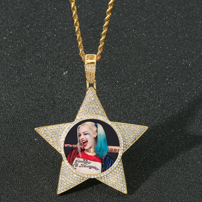 Gold Picture Pendant - Iced Star Portrait