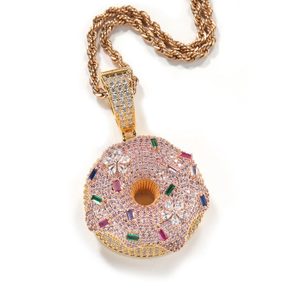 Gold Donut Pendant - Multicolor Stone Sprinkles