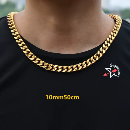10MM Gold Miami Cuban Link Chain - Holy & Cross Engraved Links