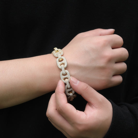 16MM Gold Mariner Link Bracelet - Iced Cushion Links