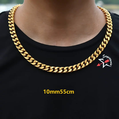 10MM Gold Miami Cuban Link Chain - Holy & Cross Engraved Links