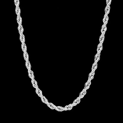 3MM White Gold Rope Chain - Clean Silver Twist